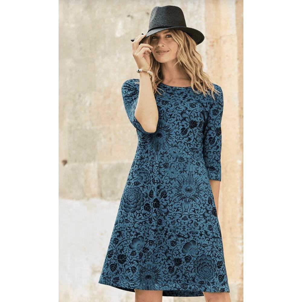 Peruvian Connection Mum Vine Block Floral Print Pima Jersey T-Shirt Dress Small